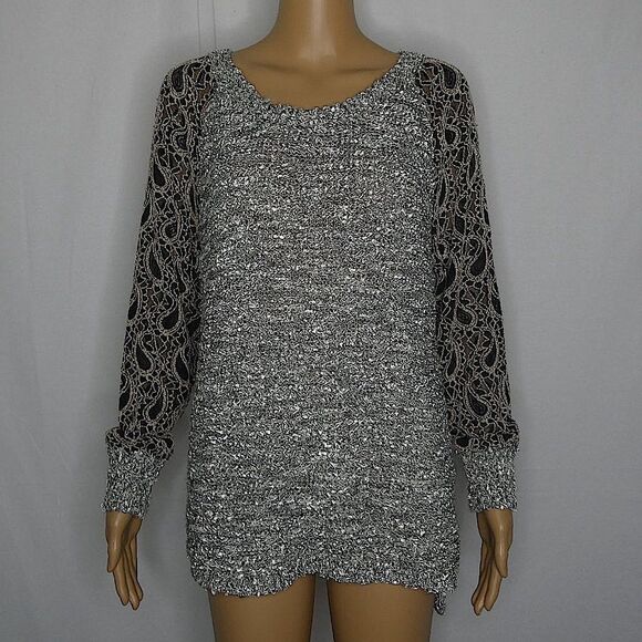 Escio Marled Knit Sweater Crew Scoop Neck Paisley Pullover Large - Picture 1 of 9